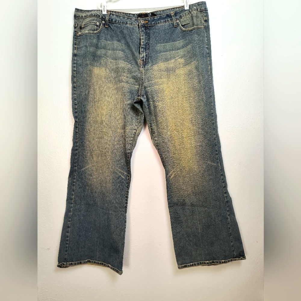 Ashley Stewart Boot Cut Denim Women's Size 26 Tall Washed Yellow Faded Casual